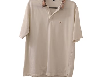 Burberry London Polo ivoire pour homme avec col à carreaux Nova vintage XL 100 % coton Fabriqué en Angleterre