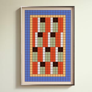 抽象的な幾何学模様のグリッドウォールアート｜モジュラータイルカラーパターン（デジタルダウンロード）