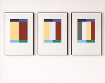 Vertikales Studienset — Abstrakte architektonische Wandkunst, modernes Farbblock-Poster