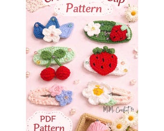 Crochet Hair Clips Set – Handmade Cute Hair Accessories – Flower, Strawberry, Cherry Barrettes – Kawaii Gift for Girls | MimiCrochet