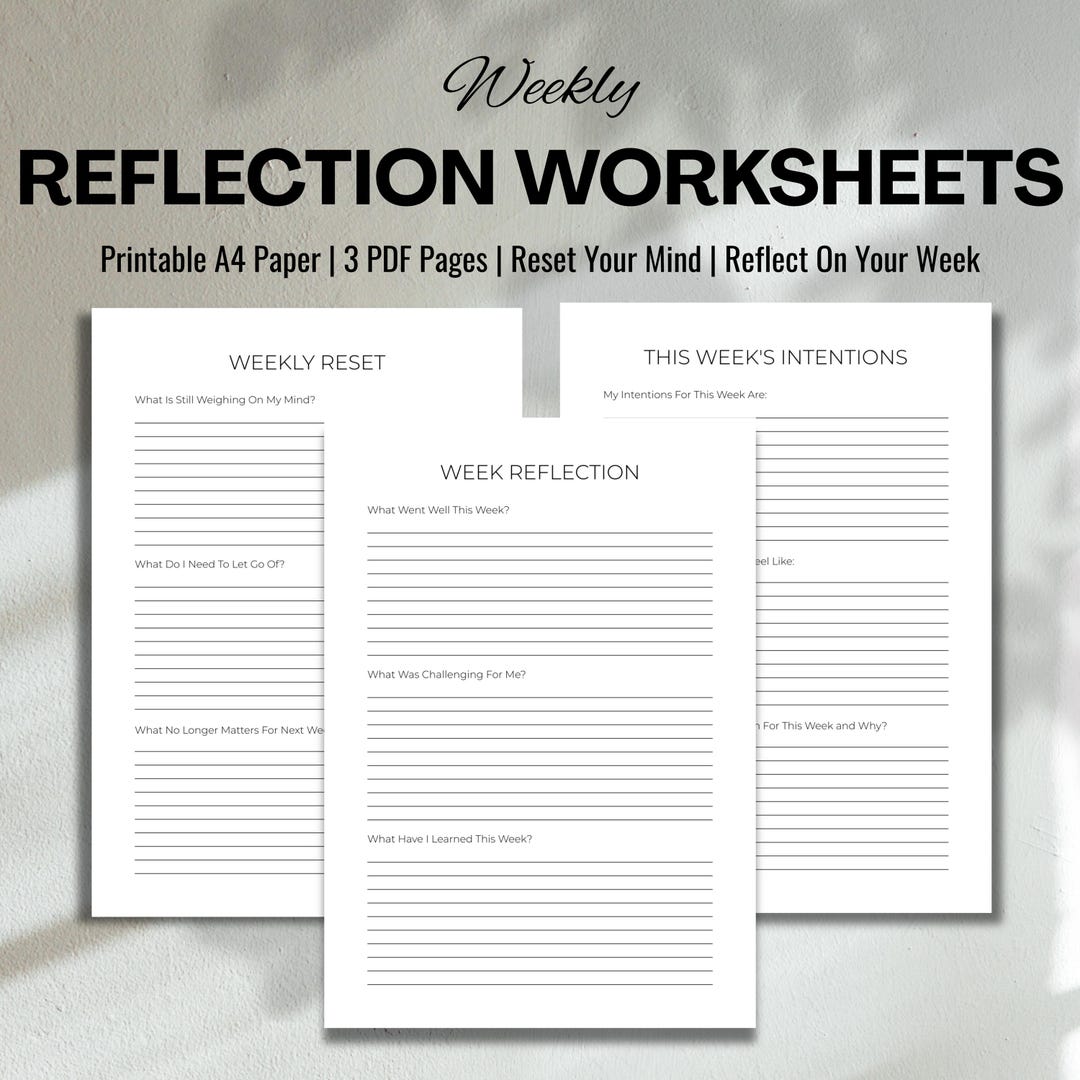 Digital Weekly Reflection Worksheets, Printable Reflections Worksheet ...