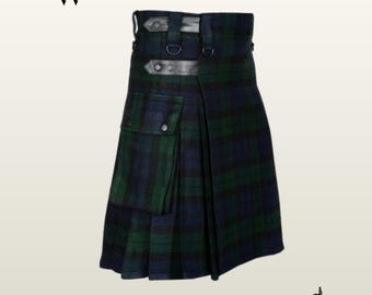 Black Watch Tartan Utility Kilt | Handmade Scottish Cargo Kilt