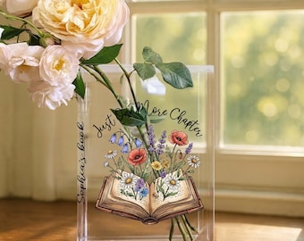 Just One More Chapter Custom Book Vase, Floral Book Lover Decor, Personalized Name Book Vase, Reader Gift Literary Home Decor