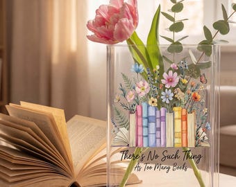 There’s No Such Thing As Too Many Books Book Vase, Colorful Books Flower Vase, Book Lover Home Decor, Literary Gift For Readers