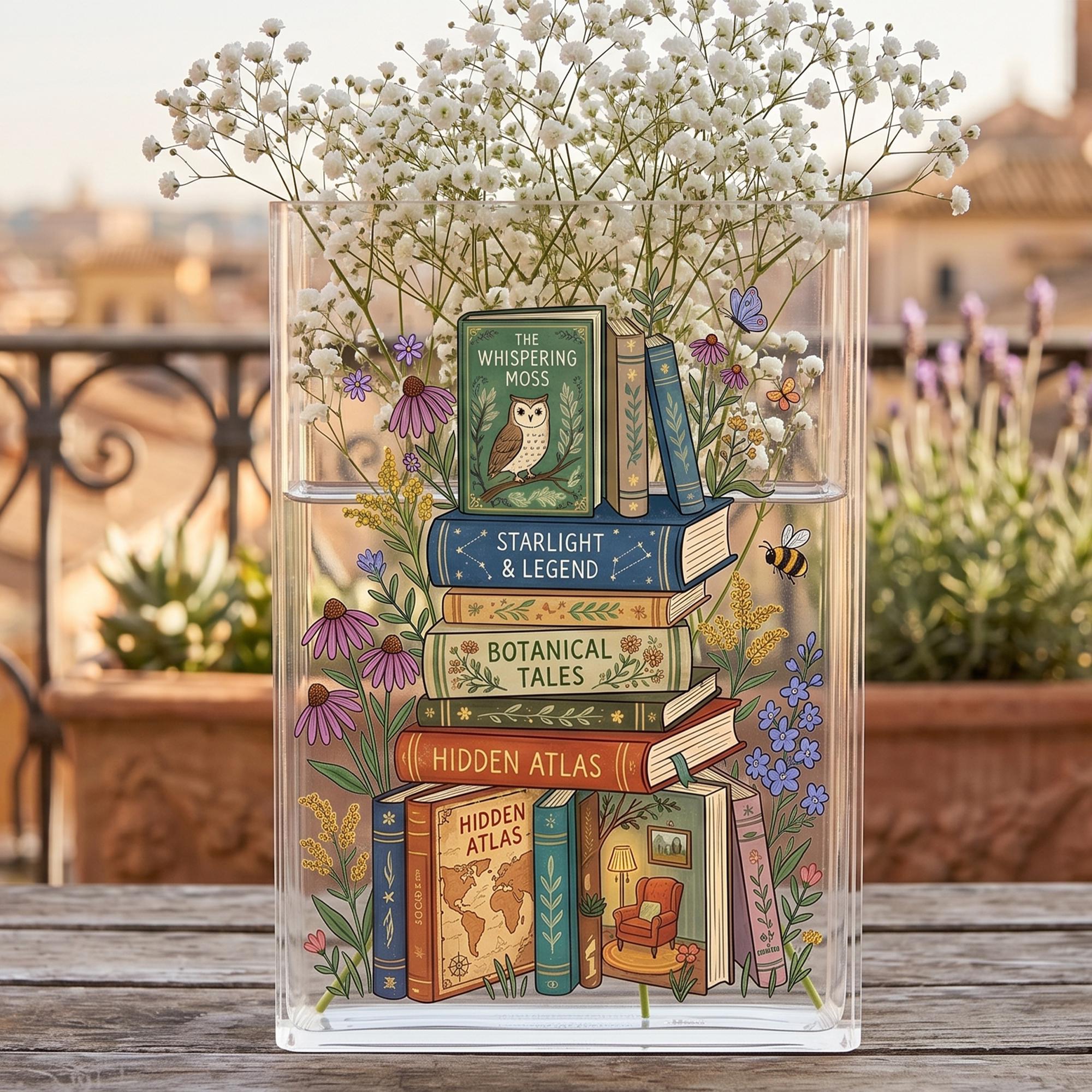Personalized Stack Books Personalized Stack of Books Vase, Custom Name Library Decor, Dark ...