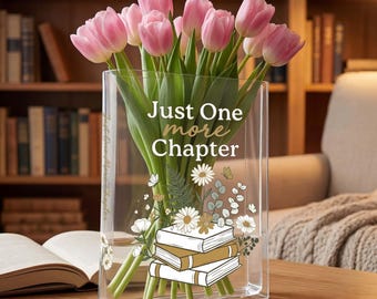Just One More Chapter Book Vase, Book Lover Floral Book Vase Decor, Reading Quote Vase Gift for Readers, Cozy Bookshelf Home Decor