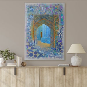 Bukhara Entrance, Wall Art Print, Hallway, Canvas Prints, Home Decor Gift Ideas,Blue, Teal, Gray, Decal,