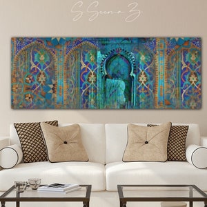 Mediterranean Charm Moroccan Blue Doorway Arab Islamic Art Living Room Wall Art Display Housewarming Art Door Architecture 18 X 48