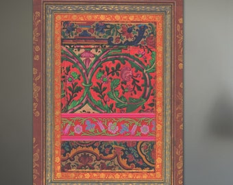 Persian Tapestry Art, Floral Design, Living Room, Mediterranean Art, Unique Wedding Gift, Canvas Print, Art Peel Decal,
