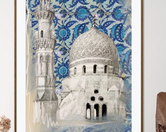 Cairo Mosque Scene, Egyptian Mosque, Home Gift ideas, Islamic Architectural, Peel and Stick, Canvas Art, Eid Gift Idea
