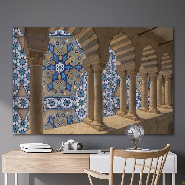 UZBEKISTAN Décor, Turkish Tiles, Islamic Wall Hanging, Persian Art, Blue White, Arabic Tiles, Khiva Arches, Stick and Peel, Mural Decal