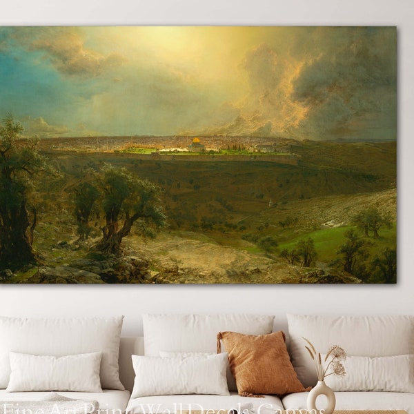 MOUNT OLIVE,Palestine-Jerusalem Antique Painting, Canvas Art, Masjid Al Aqsa, Classical Restoration, Living Room, Gift for Home,  Mural