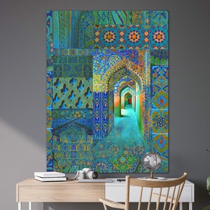 Arch within Arches, Middle Eastern, Persian Turkish, Indo Pak Architecture, Blue Turquoises, Living Room, Moroccan Décor, Bohemian, Eid Gift