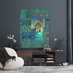 Arch within Arches, Middle Eastern, Persian Turkish, Indo Pak Architecture, Blue Turquoises, Living Room, Moroccan Décor, Bohemian, Eid Gift image 5