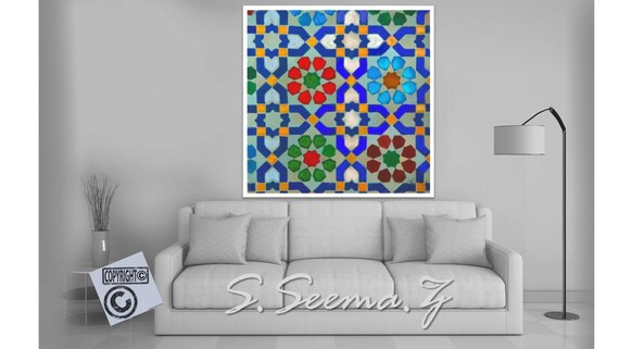Moroccan Tiles Ethnic Wall Art Living Room Mediterranean Turkish Middle Eastern Desi Islamic Decor Seema Z