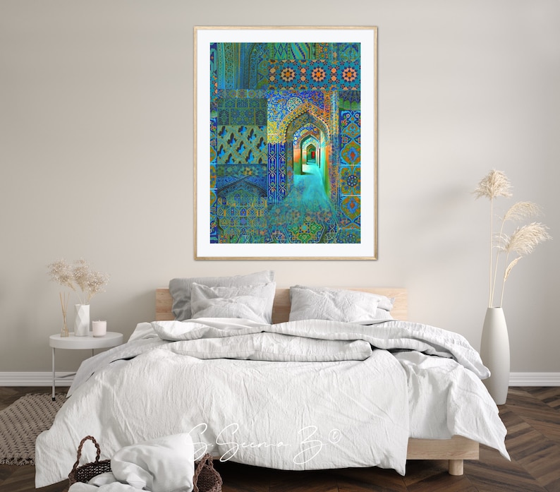 Arch within Arches, Middle Eastern, Persian Turkish, Indo Pak Architecture, Blue Turquoises, Living Room, Moroccan Décor, Bohemian, Eid Gift image 6