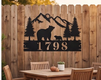 Personalized Bear Family Metal Wall Art, Custom Address Sign for Lakeside Cabin Mountain Lodge Decor, Western Ranch Art, Unique Gift for Dad
