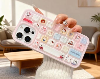 Funda para iPhone con gatito de dibujos animados en 3D / Funda suave con teclado de gelatina color crema