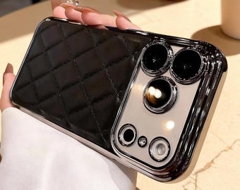 Funda de piel de lujo con rombos para iPhone / Funda de rejilla suave