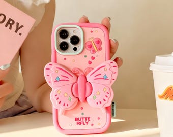 Funda para iPhone con mariposa 3D y soporte de silicona suave a prueba de golpes