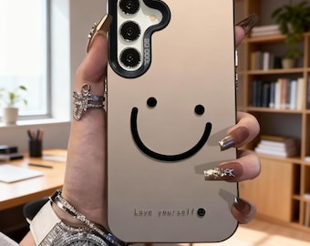 Funda plateada con diseño de sonrisas en las mejillas para Samsung Galaxy S25-S21 y la serie A