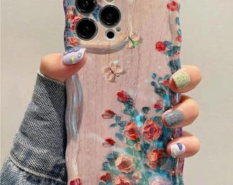 Funda para iPhone con diseño floral de pintura al óleo retro / Funda artística de lujo a prueba de golpes