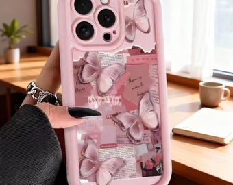 Funda de silicona rosa con diseño de mariposa para iPhone: antigolpes y con diseño de caramelo