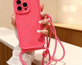 Crossbody Phone Case with Lanyard for iPhone 11–16 Pro Max, Shockproof Soft Cover
