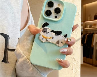 Funda para iPhone con bordado de cachorro 3D coreano / Funda de dibujos animados de cachorro