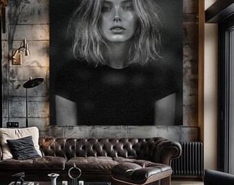 Retrato de mulher em preto e branco, impressão para decoração moderna de casa (download digital)