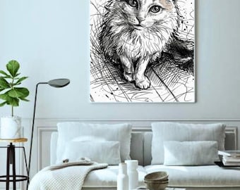 Minimalist Cat Line Art Print, Scandinavian Style (Digital Download)