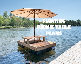 Ritningar för flytande picknickbord | Flytande barbord | Festbord till bryggan | PDF-ritningar för utomhusträbearbetning
