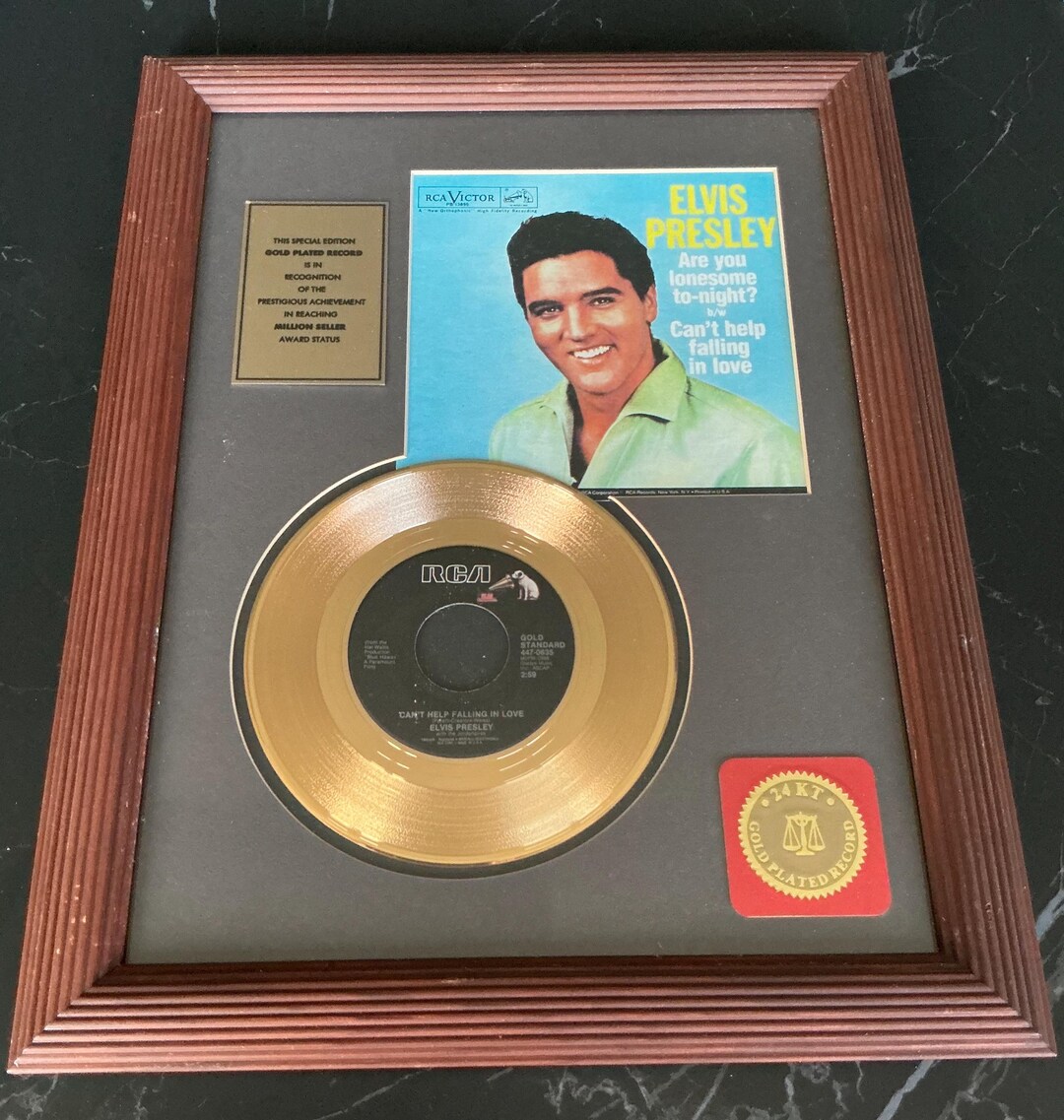 Elvis Presley 24KT Gold Plated Record Frame: Million Seller ...