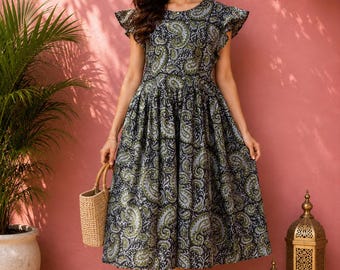 Hand Block Print Cotton Nightgown - Sleeveless Victorian Sleepwear