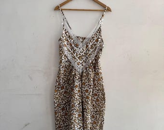 Hand Block Print Cotton Nightgown - Sleeveless Victorian Sleepwear