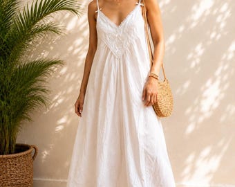 Handcrafted Organic Cotton Nightgown - Sleeveless Victorian Sleepwear