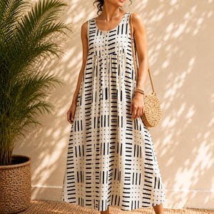 Hand Block Print Organic Cotton Nightgown – Sleeveless Victorian Sleepwear