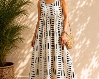 Hand Block Print Organic Cotton Nightgown – Sleeveless Victorian Sleepwear