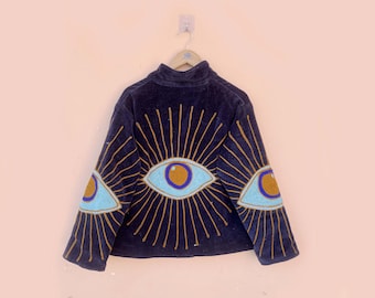 Handmade Suzani Embroidered Velvet Kimono Jacket, Boho Coat