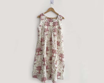 Hand Block Print Cotton Nightgown – Sleeveless Victorian Sleepwear