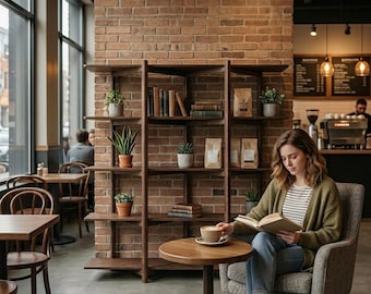 Solid Wood Bookshelf, Japanese Minimalist Bookcase, Open Storage Shelves, Modern Natural Wood Display Rack  B1010BZ
