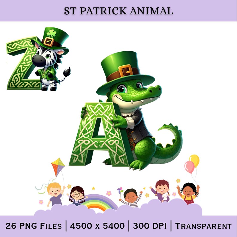 St Patricks Animal Alphabet PNG Set | Shamrock Letters, Kids Learning ...