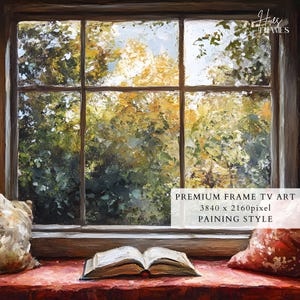 Cozy Reading Nook Samsung Frame TV Art | Dark Academia Library Oil Painting | Vintage Bookshelf Window | Book Lover Home Decor Gift | 4K