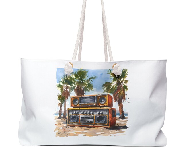 Retro Boombox Beach Weekender Bag | Palm Tree Summer Travel Tote
