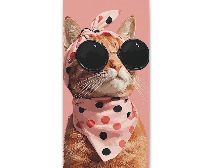 Ginger Cat with Sunglasses Canvas | Polka Dot Bandana Wall Art