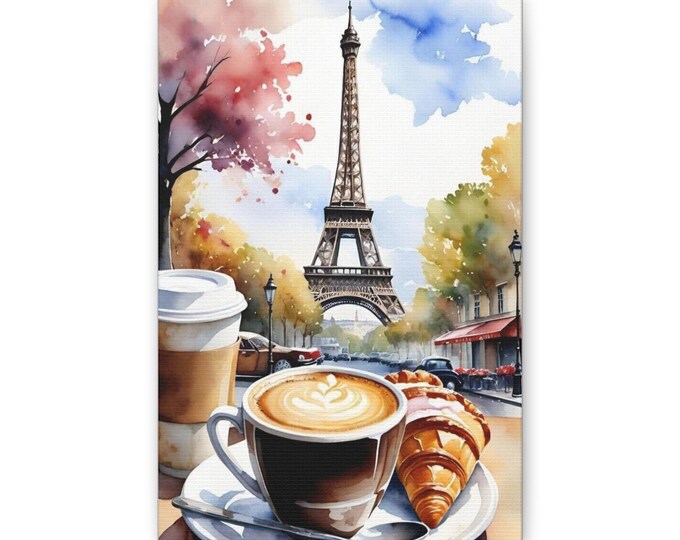 Paris Coffee Scene Canvas | Eiffel Tower Latte Art Wall Decor