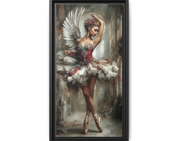 Ballet Swan Angel dancer Matte Canvas Framed wall art | Figurative ballerina painting