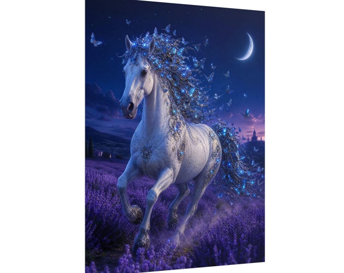 Moonlit Butterfly Unicorn Rolled Poster | Lavender Night Fantasy