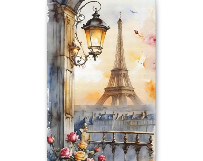 Paris Eiffel Tower Watercolor Balcony Canvas | Paris Wall Art