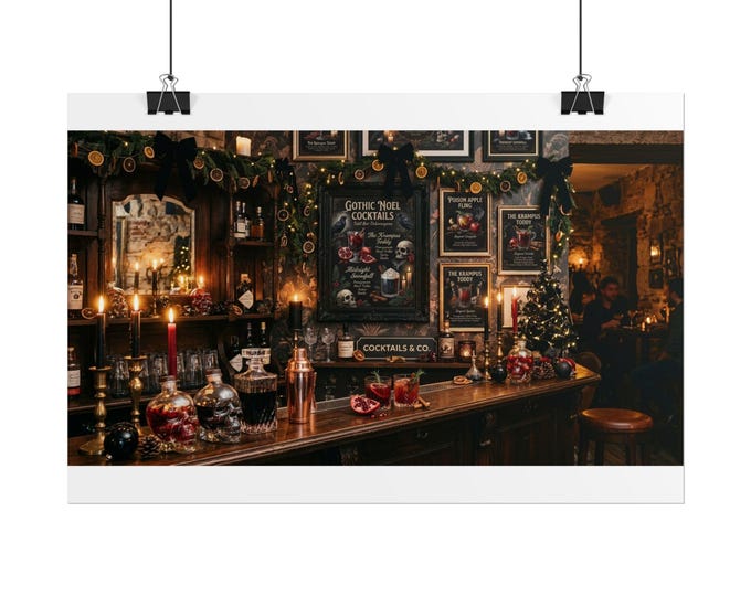 Festive Christmas Pub Bar Scene Rolled Poster